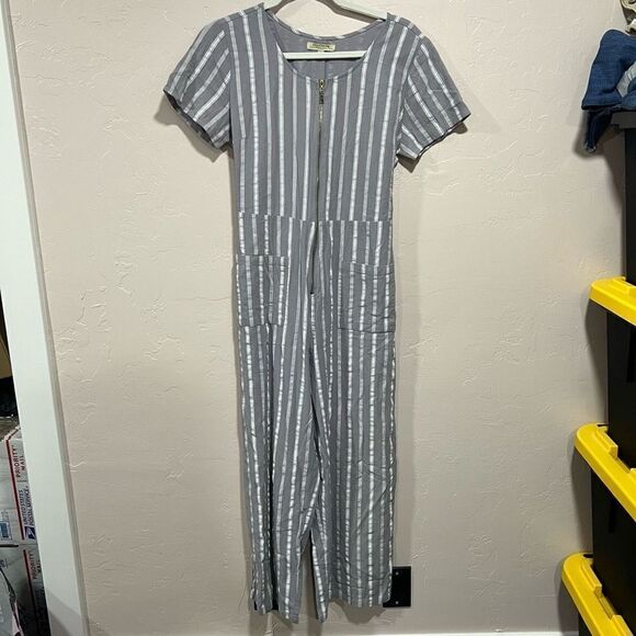 Grey Striped Jumpsuit- Medium - Picture 1 of 9